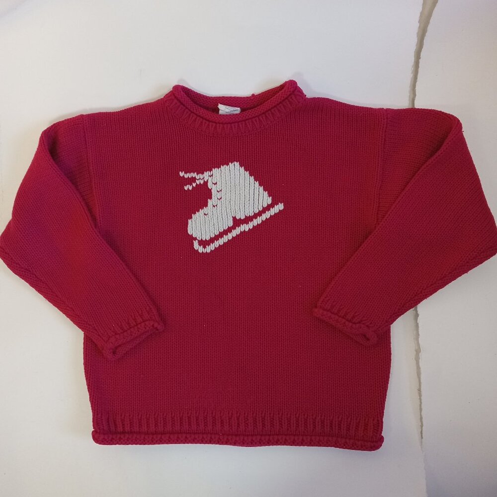 Vintage Old Navy Cute 90's Pink Ice Skate Snow Bunny Knit Sweater Sz S Girls 8/9